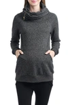 Kimi And Kai 'thea' Zip Collar Maternity Sweatshirt In Black