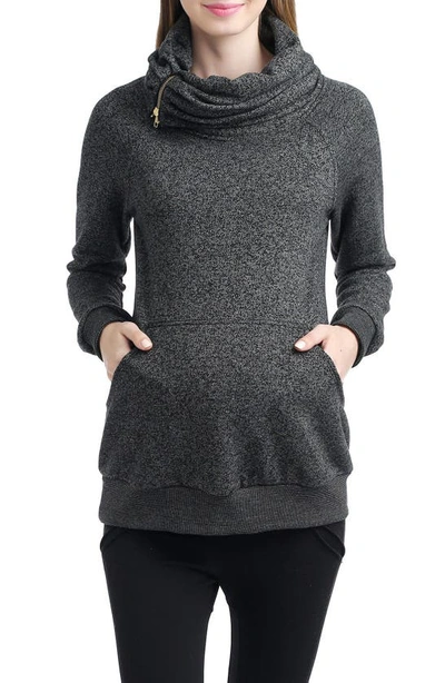 Kimi And Kai 'thea' Zip Collar Maternity Sweatshirt In Black