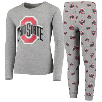 Outerstuff Kids' Youth Heathered Grey Ohio State Buckeyes Long Sleeve T-shirt & Trousers Sleep Set In Heather Grey