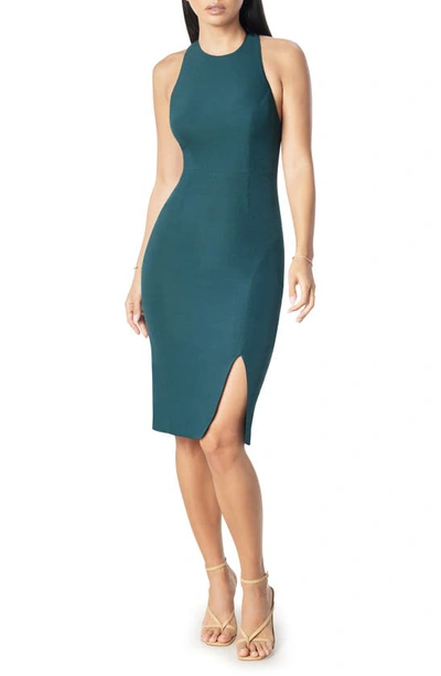 Dress The Population Emme Back Bow Sheath Cocktail Dress In Green