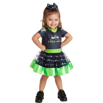 Jerry Leigh Kids' Girls Toddler College Navy Seattle Seahawks Tutu Tailgate Game Day V-neck Costume