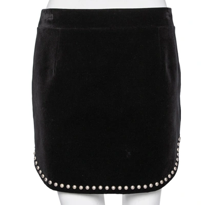 Pre-owned Saint Laurent Black Velvet Stud Embellished Asymmetric Mini Skirt L