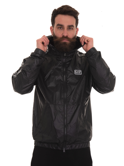 Ea7 Extra-light Windproof Jacket Nero-bianco  Man In Black