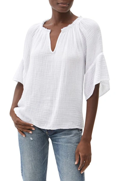 Michael Stars Savannah Flutter-sleeve Cotton V-neck Top In Dolma