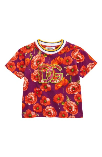 Dolce & Gabbana Babies' Dg Patch Poppy Print T-shirt In Hp3iw Papaveri Fdo Viola