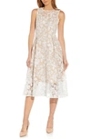 Adrianna Papell Floral Embroidered Fit & Flare Midi Dress In Ivory/ Bisque