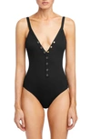Robin Piccone Amy Snap One-piece Swimsuit In Licorice
