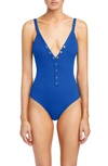 Robin Piccone Amy Snap One-piece Swimsuit In Lapis