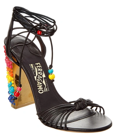 Ferragamo Embellished Heel Leather Sandal In Nocolor