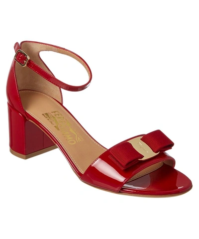 Ferragamo Gavina Patent Ankle Strap Sandal In Red