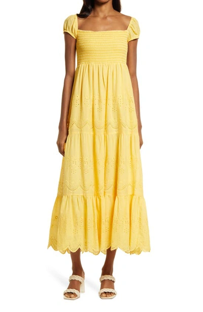 Area Stars Olivia Tiered Cotton Maxi Dress In Lemon