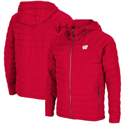 Colosseum Red Wisconsin Badgers Suit It Up Raglan Puffer Hoodie Full-zip Jacket
