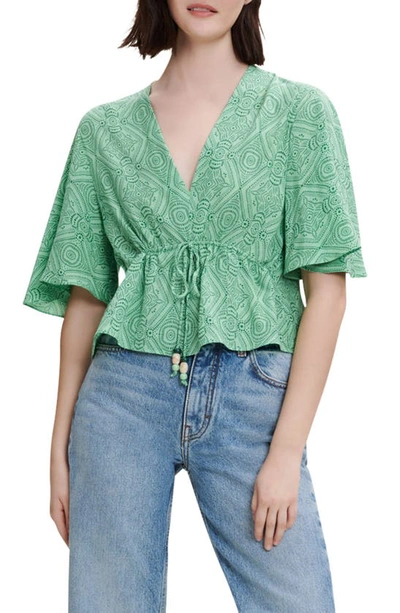 Maje Limaro Graphic-print Woven Blouse In Ethnic Green /