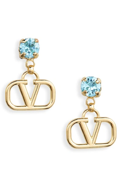 Valentino Vlogo Pendant Stud Earrings In Oro 18/ Acquamarina