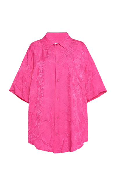 Balenciaga Logo Floral-jacquard Satin Short-sleeved Shirt In Pink