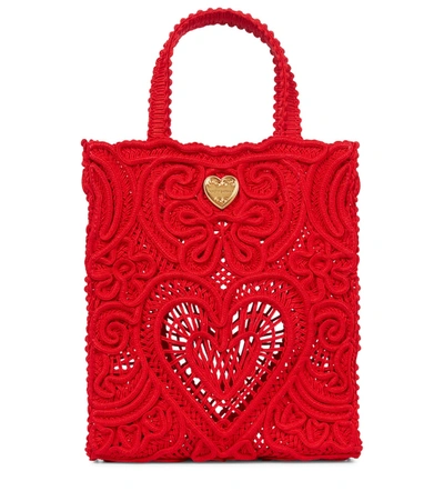 Dolce & Gabbana Small Cordonetto Lace Beatrice Shopper In Red