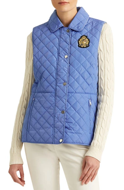 Ralph Lauren Crest-patch Quilted Vest In French Blue