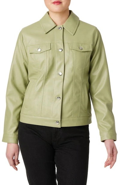 Sanctuary Faux Leather Trucker Jacket In Sage Tint