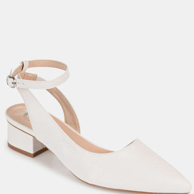 Journee Collection Keefa Croc Embossed Pointed Toe Pump In White
