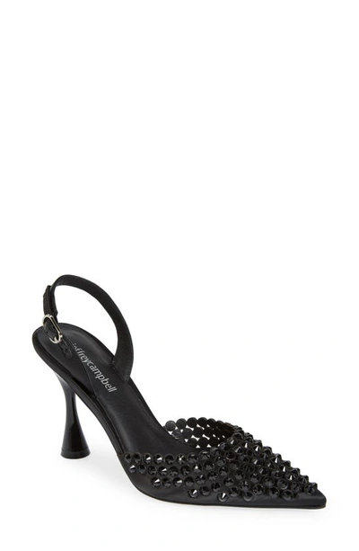 Jeffrey Campbell Shiner Slingback Rhinestone Pointed Toe Pump In Black Satin Black