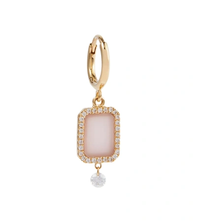 Persée 18kt Gold Single Earring With Diamonds And Rose Quartz In Yellow Gold/rose Quartz
