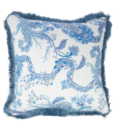 Etro Paisley Cotton Cushion In Blue