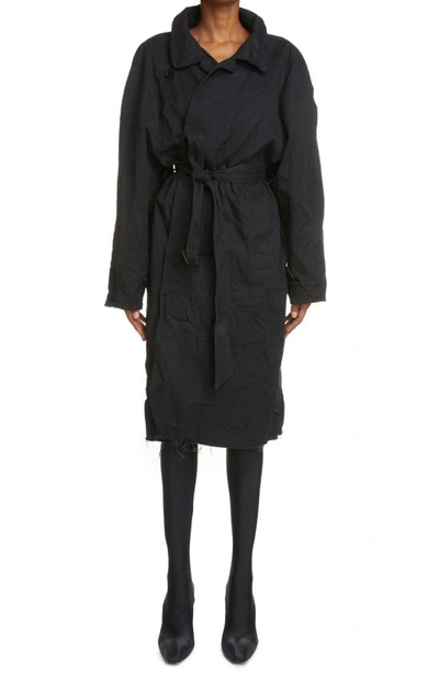 Balenciaga Woman Black Cotton Drill Oversize Overcoat