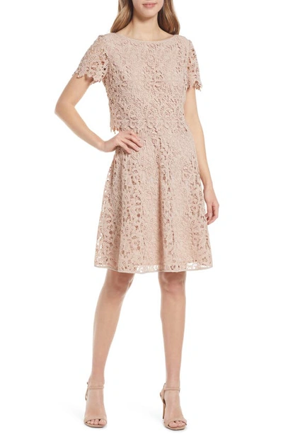 Shani Short-sleeve Popover Lace Dress In Pink