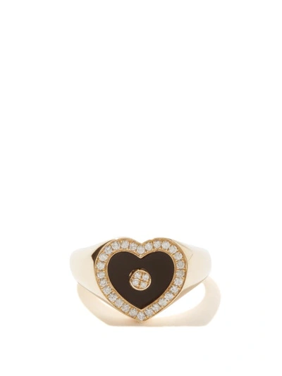 Anissa Kermiche Heart Love Diamond, Onyx & 14kt Gold Ring In Yellow Gold