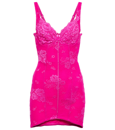 Balenciaga Paneled Bustier Lace Lingerie Mini Dress In Pink