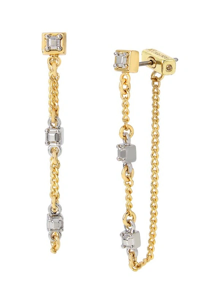 Allsaints Stone Chain Front Back Earrings In Gold/silver