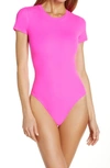 Skims Stretch Cotton Jersey T-shirt Bodysuit In Neon Pink