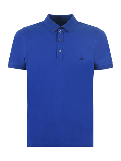 Fay Polo Shirt With Contrasting Logo In Blu Cobalto