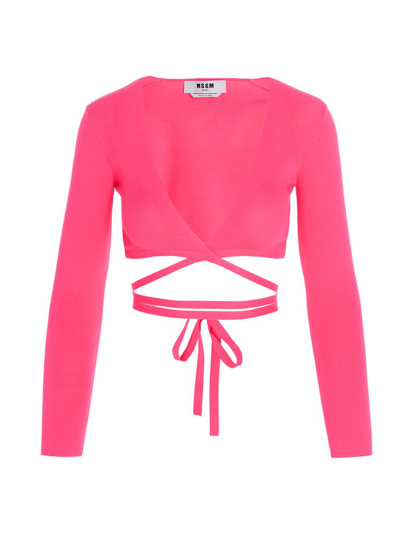 Msgm Lace-up Cropped Top In Fuchsia