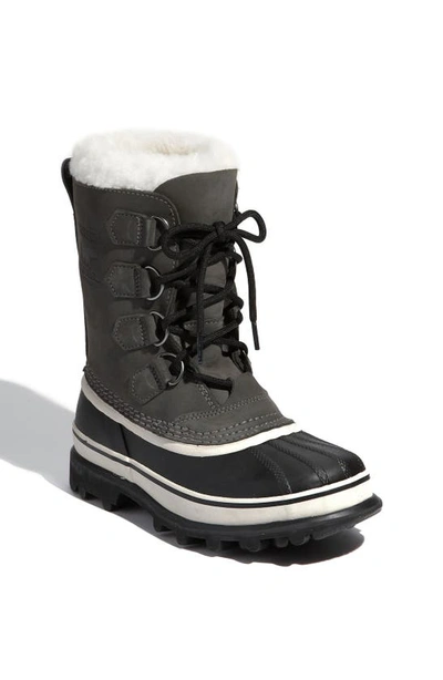 Sorel Caribou Fleece-trim Leather Snow Boots In Grey Stone