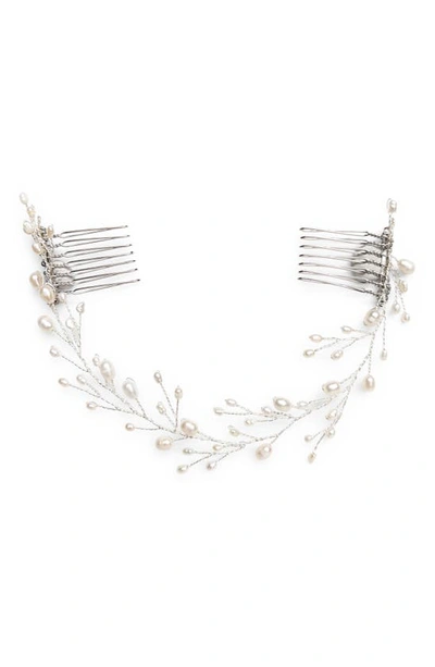 Brides And Hairpins Leona Pearl & Crystal Halo Comb In Silver