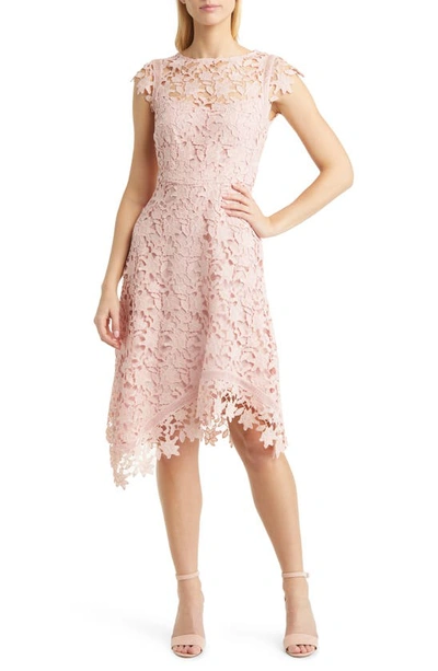 Eliza J Lace Asymmetrical-hem Midi Dress In Blush