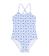 Vilebrequin Girls' Ikat Medusa Geo Print Regular Fit Swimsuit- Little Kid, Big Kid In Blanc