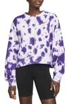 Nike Sportswear Women's Oversized Fleece Tie-dye Crew Sweatshirt In Dark Iris/atomic Green/black