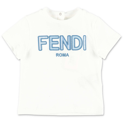 Fendi Kids' Logo Embroidered T-shirt In Bianco