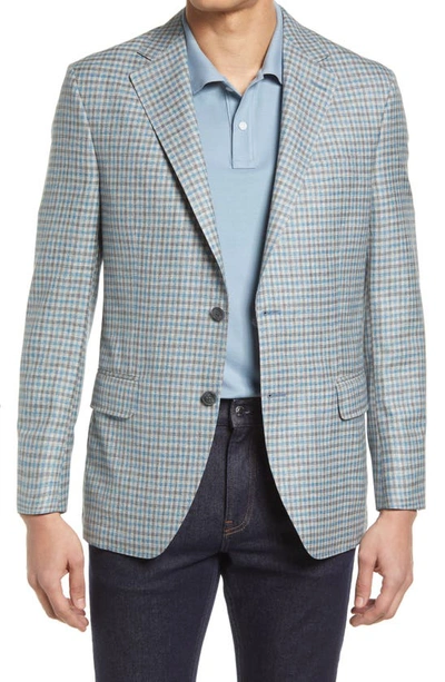 Peter Millar Tailored Check Plaid Wool Sport Coat In Grey