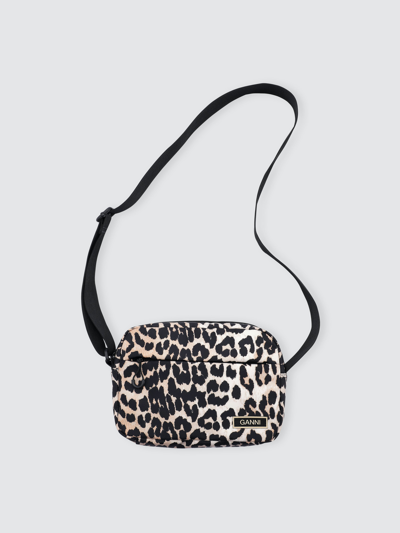 Ganni Recycled Tech Fabric Bags Festival Bag In Leopard
