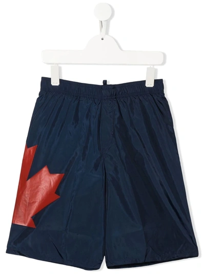 Dsquared2 Kids' Logo-print Elasticated-waist Swim Shorts In Navy
