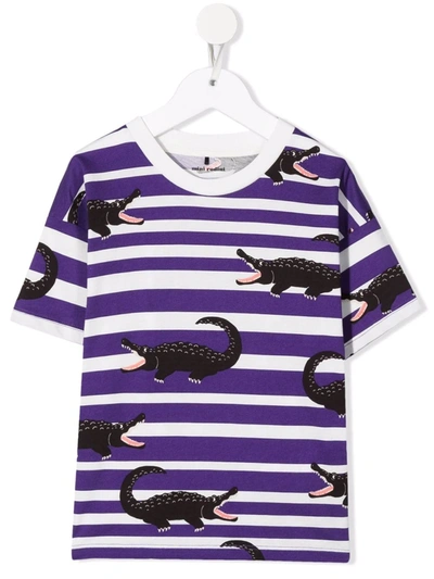 Mini Rodini Kids' Crocodile Stripe-print Organic Cotton T-shirt In Purple