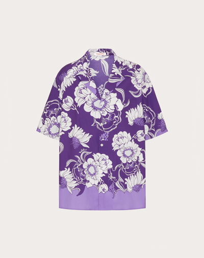 Valentino Tropical Floral Boxy Fit Bowling Shirt In Pink & Purple