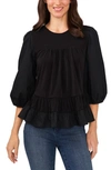 Cece Mixed Media Ruffle Long Sleeve Top In Rich Black