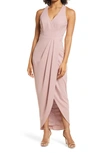 Xscape Tulip Hem Sleeveless Crepe Gown In Rose