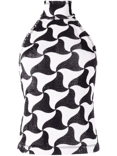 Bottega Veneta Ghost Geometric-pattern Stretch-woven Top In Black,white