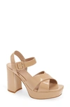 Jeffrey Campbell Amma Platform Slingback Sandal In Nude Crinkle Patent