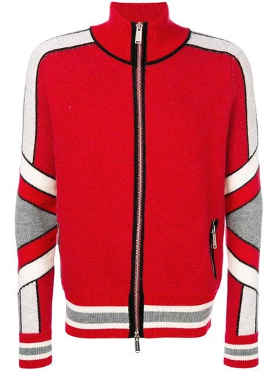 Dsquared2 Ski Paneled Knitted Cardigan In Red